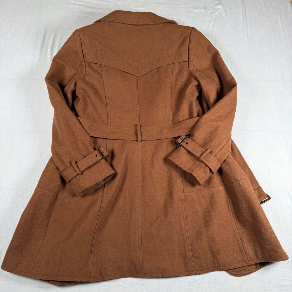 Worthington Brown Wool Blend Medium Trench Coat Belted Button Closure - Picture 2 of 9